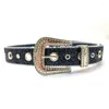 Ceintures femmes solide strass ceinture en cuir PU Bling cristal réglable paillettes ceinture pour Y2K filles Club fête