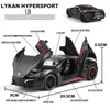 Diecast Model Cars 1/24 Lykan Hyper Sports Car Alloy Pull Back Car Model Simulation Sound And Light Can Open The Door Diecast Toy Car Boy Toys Gift