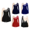 Stage Wear Women Figure Skating Dress Shiny Rhinestone Mesh Long Sleeve Ballet Dance Gymnastics Leotard Modern Lyrical Costumes