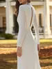 2024 Casual Boho Wedding Dress Long Sleeve V Neck Ruched Split Fron Soft Satin Beach Bridal Bowns Vestidos de Noiva Robe Mariage