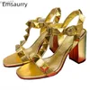 Sandals Luxury Rivet Decor T-Strap Sandals For Girls Women Genuine Leather Sexy Open Toe Multicolor High Heel Summer ShoesL2402