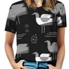 Women's T Shirts Seagulls And Eyes Black Print O-Neck Off-The-Shoulder Top Short-Sleeved T-Shirt Ladies Streetwear Birds Bird Graphic