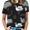 T-shirts pour femmes mouettes et yeux noir imprimé col rond haut à épaules dénudées T-shirt à manches courtes dames streetwear oiseaux oiseau graphique