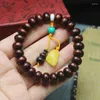 Strand Rosewood Blood Sandalwood Abacus Beads Bracelet Knowing Everything And Happiness Pendant 12mm