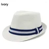 Beralar Straw Hat Men Fedora Şapkalar Kemer Trilby Caps Panama Panama Yaz Fedoras Caz Nefes Alabilir Moda Sunhat Britanya Beyefendi Kapağı