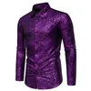 Chemises habillées pour hommes violet pour la fête Hip Hop imprimé léopard à manches longues smoking mâle élégant tendance discothèque Banquet Chemise