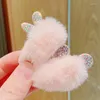 Hair Accessories 1 Piece Plush Clip For Baby Girl Korean Fashion Pink Color Series Pin Toddler Kawaii Cartoon Kids Headwear
