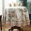 Nappe de salle à manger rétro européenne avec pompon, couverture de Table brodée de luxe, fleur, nappe élégante, décoration de salon 240220