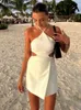 Grundläggande casual klänningar trafza sommar mode kvinnors vita baksida ärmlös kort topp kvinnor sexig älskling tankbälte strand kvinnor camis j240224