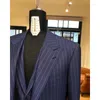 Men's Suits Stripe Blazer Sets Elegant Dress Navy Blue Wedding For Men 3 Pieces Outfits Slim Fit Custome Tuxedo Homme Groom Wear