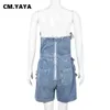 Women's Jumpsuits Rompers CM.YAYA Womens strapless V-neck sleeveless denim jumpsuit 2023 Summer chic denim jumpsuit J240224