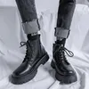 Botas masculinas plataforma casual preto sapatos de couro original vestido de escritório de negócios cowboy tornozelo bota primavera outono curto botas hombre