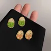 Stud Earrings 16mm Korean Style Imitation Glass Crystal Gradient Green Women Jewelry Handmade For Women's Ear Studs 405