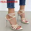 Sandalen Super High Heels 11 cm Damen Pumps Knöchel Cross-Strap Schuhe Frau Lady Pointy Open Toe Stiletto High-Heeled Party Schuh