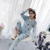 Mulheres sleepwear h5708 inverno quente pijama mulheres flanela gola redonda adorável nightwear estudantes de manga comprida coral veludo homewear terno