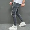 Herr jeans män hip hop speckle bläck tryckt rippad nödläge