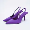 Sandales Été femmes talons sandales rouge pointu Slingback sandales chaussures vert noir violet chaton talons fête bal dames StilettosL2402