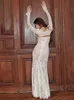 Базовые повседневные платья Сексуальное женское кружевное платье 2023 осень/зима новое элегантное шифоновое платье с квадратным вырезом и длинными рукавами, состоящее из двух частей, шаль с лыжным комплектом J240224