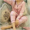 Kvinnors träningsdräkter Kvinnor Kvinnor Långärmad Silk Pyjama Set 2023 Hemkläder Satin Pyjama Sleepwear Stor storlek Fashion Pyjamas för GI DHTV3