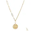 Colliers pendentif 18 carats or lune étoile Lion mauvais œil collier médaillon ovale lien chaîne ras du cou superposition bijoux pour femme Dhx5W