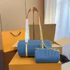 Bolso de diseñador de dos piezas, bolso cruzado para mujer, bolso de cadena vaquera, bolsos de hombro, bolso clásico de moda para mujer, bolso azul con flores