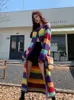 Gaganight, cárdigan de punto de longitud media con contraste de Color a rayas del arco iris para mujer, abrigo suéter de Mohair Vintage para Otoño e Invierno 240219