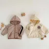 Jaquetas bebê casaco com capuz para meninos primavera outono roupas infantis listra menina algodão criança outerwear coreano cardigan 0-3 anos