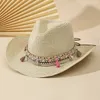 Wholesale Women Pink Tassel Cowboy Hat Floppy Beach Hats Summer Straw Ladies UV Protection Panama Sun 240219