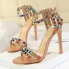 Dress Shoes Summer High Heels Valentine Sexy Sandals Mary Jane Luxury Colorful Rivet Open Toe