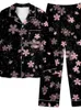 Pijamas femininos 2024 outono inverno pijama conjunto moda solta confortável manga longa lazer impressão casa duas peças
