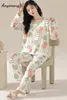 Kvinnors sömnkläder M-5XL Spring Autumn Long Sleeves Women Pyjamas Cotton Plus Size Nightwear Korean Pijamas Girls Homewear Fashion Pyjama