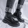 Botas masculinas plataforma casual preto sapatos de couro original vestido de escritório de negócios cowboy tornozelo bota primavera outono curto botas hombre