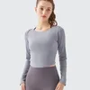 Active Shirts Women's Yoga Shirt With Ribbed Sleeves For Slimming And Toning Fall Season High-Elasticity Fitness Top Running Pilates