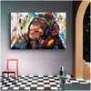 Pinturas Engraçado Bonito Colorf Macaco Pintura de Lona Pôster Impressão Arte de Parede Imagem para Sala de estar Decoração de Casa Decoração Frameless Drop Dhemz