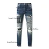 Viola Pantaloni Firmati Da Uomo Americano High Street Argento Patchwork in Pelle Strappata Stile Coppia Jeans Neri Transfrontalieri Per Il Commercio Estero