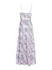 Casual Dresses VGH Floral Printing Camisole For Women Square Collar Sleeveless Off Shoulder High Waist Loose A Line Dress Female