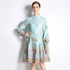 Casual Kleider Helle Trendy Grüne Farbe Süße Blumen Frauen Langarm Herbst Kleid Einreiher Feminino Kausalen Chiffon Vestido mit