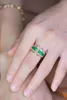 Cluster Rings LUOWEND 18K Yellow Gold Vintage Roll Design Natural Emerald Shiny Diamond Open Wide Ring For Women High Party Jewelry