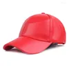 Ball Caps Faux Leather Cap Women Men Plain Baseball Six Panel Adjustable Snapback Pink Black Red Blue Beige