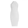 Casual Dresses Beaukey 2024 Sexiga kvinnor Vit Turtleneck Bandage Dress Tank Runway Elastic Party Black BodyCon Vestidos