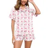 Women's Sleepwear 2 Piece Pj Sets Pajamas For Women Tiger Floral Graphic Print Short Sleeve Button Shirt And Shorts Pajama Set Top Aware