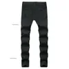 Godlikeu Jeans Da Uomo Bianchi Pantaloni Elastizzati Con Bottoni Hip-Hop in Denim Nero Strappato