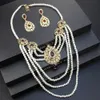 Neovisson Gorgeous Bride Wedding Jewelry Algeria Aristocratic Women Pearl Beaded Necklace Multilayer Chain Earring Sets 240220