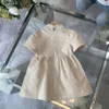 Brand girl dress Gold buttons lapel baby skirt Size 100-150 kids designer clothes Short sleeve child frock 24Feb20