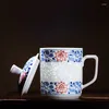 Кружки Керамическая чашка для чая Цзиндэчжэнь Ручная роспись Домашняя винтажная заварка воды с крышкой Китайский кофе