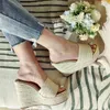 Slippers Platform Peep Toe Rattan Grass Woven Wedges Women's Sandals Slip On Slides Summer Muller Shoes For Women Vacation Heels