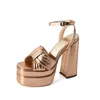 Dress Shoes PXELENA Fashion Sandals Women 2024 Summer Gold Silver Red Plus Size 34-43 Ankle Strap Chunky Block Super High Heels Platform OL