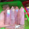 Decorative Figurines Pink Aura Clear Quartz Wand Point Natural Stones For Home Decoration