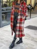 Kurtki Trench płaszcz dla kobiet jesień Nowy w eleganckim dojazdach do pracy długa wiatraka luźna lapowa bokska w kratę płaszcz mody ubrania