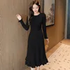 Autumn Winter Knitted Maternity Sweaters Chic Ins Elegant A Line Slim Dress Clothes for Pregnant Women Beading Ruffle Pregnancy 240219